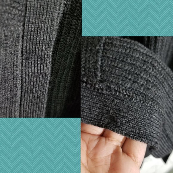 Rag & Bone Charcoal Gray 100% Extra Fine Merino Wool Ribbed Open Dee Cardigan - Picture 4 of 6